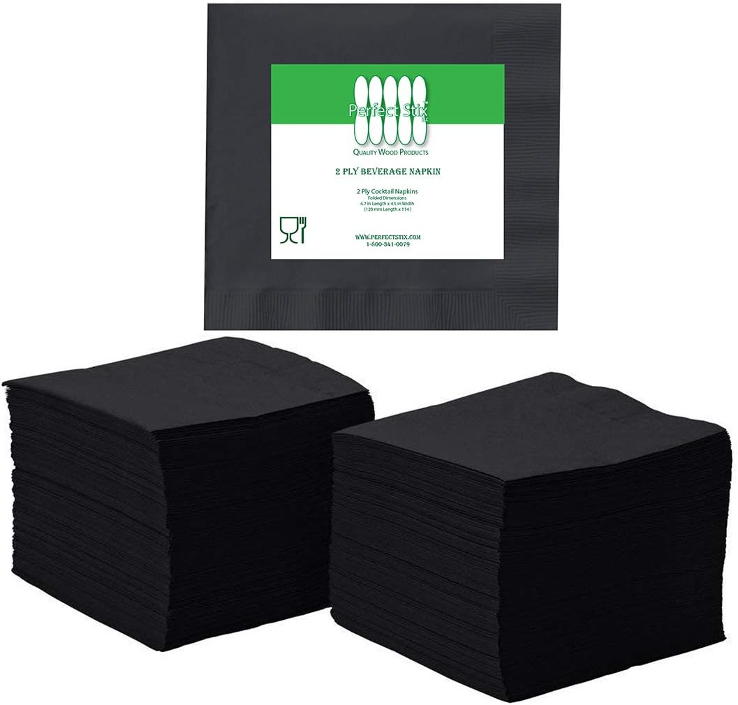 Perfectware 2 Ply Black Beverage Napkins - Pack of 200