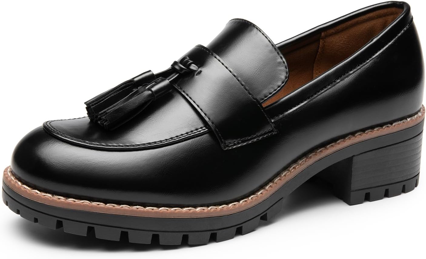 DREAM PAIRS Womens Loafers: Stylish Slip On Platform Heels