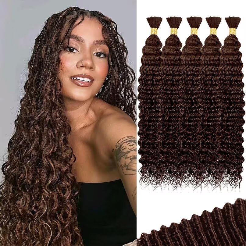 12A #4 Chocolate Brown Human Braiding Hair for Boho Styles