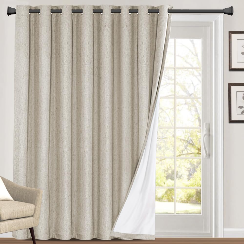 PrinceDeco Linen Blackout Curtains for Sliding Glass Doors