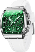 Mens Chronograph Watch with White Dial and Silicon Strap - Business