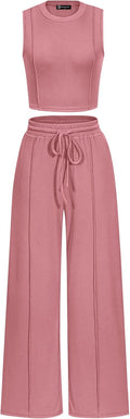Women's Summer 2 Piece Loungewear Set - Cropped Tank & Wide Leg Pants