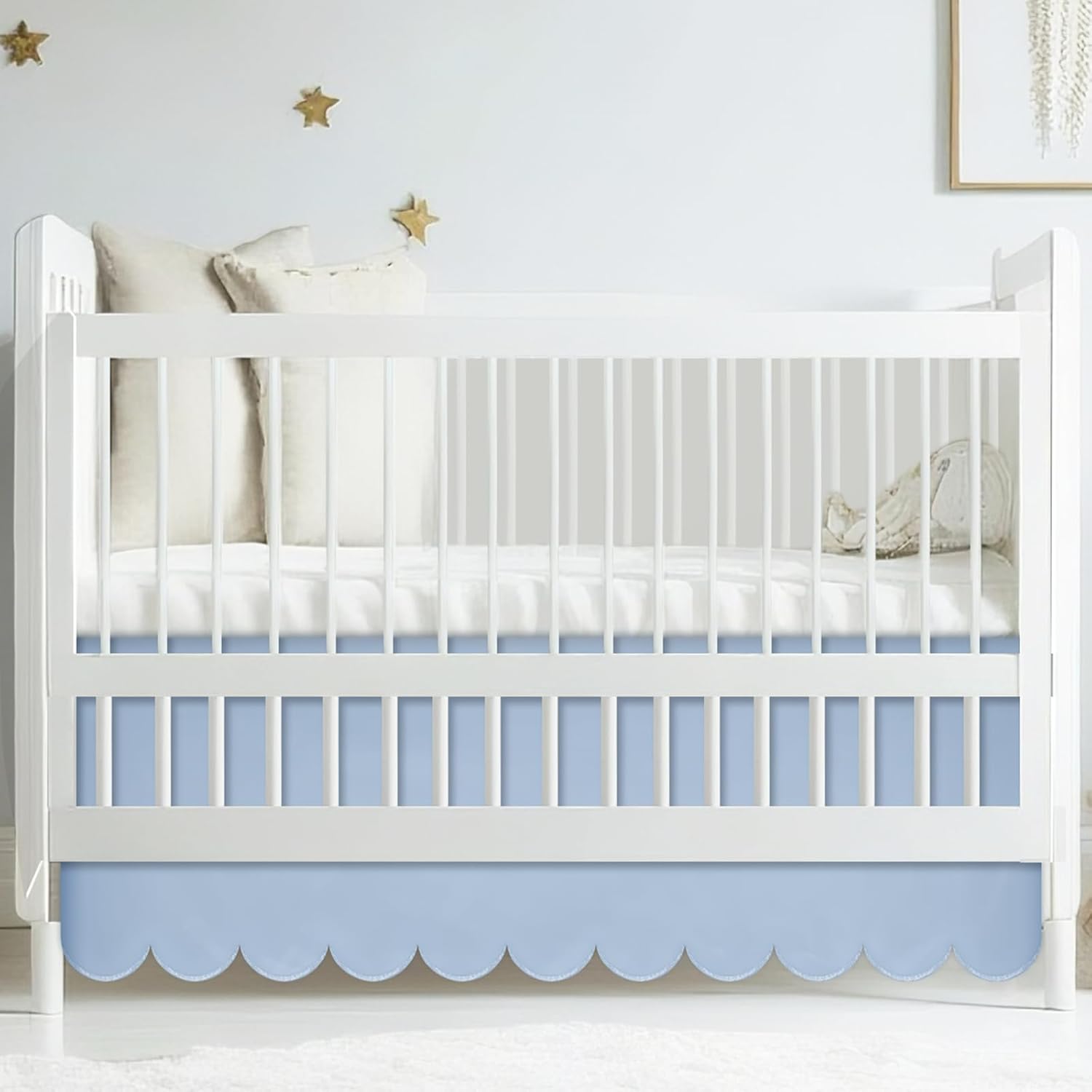 Blue Scalloped Crib Skirt for Baby Boys and Girls Nursery