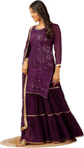 Beautiful Chinnon Punjabi Style Sharara Suit For Women - Ready To Wear