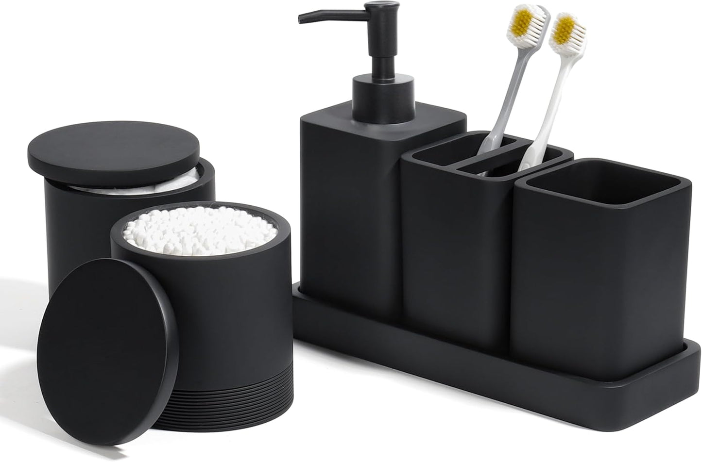 Bathroom Accessories Set - 6 Piece Matte Black Organizer Set