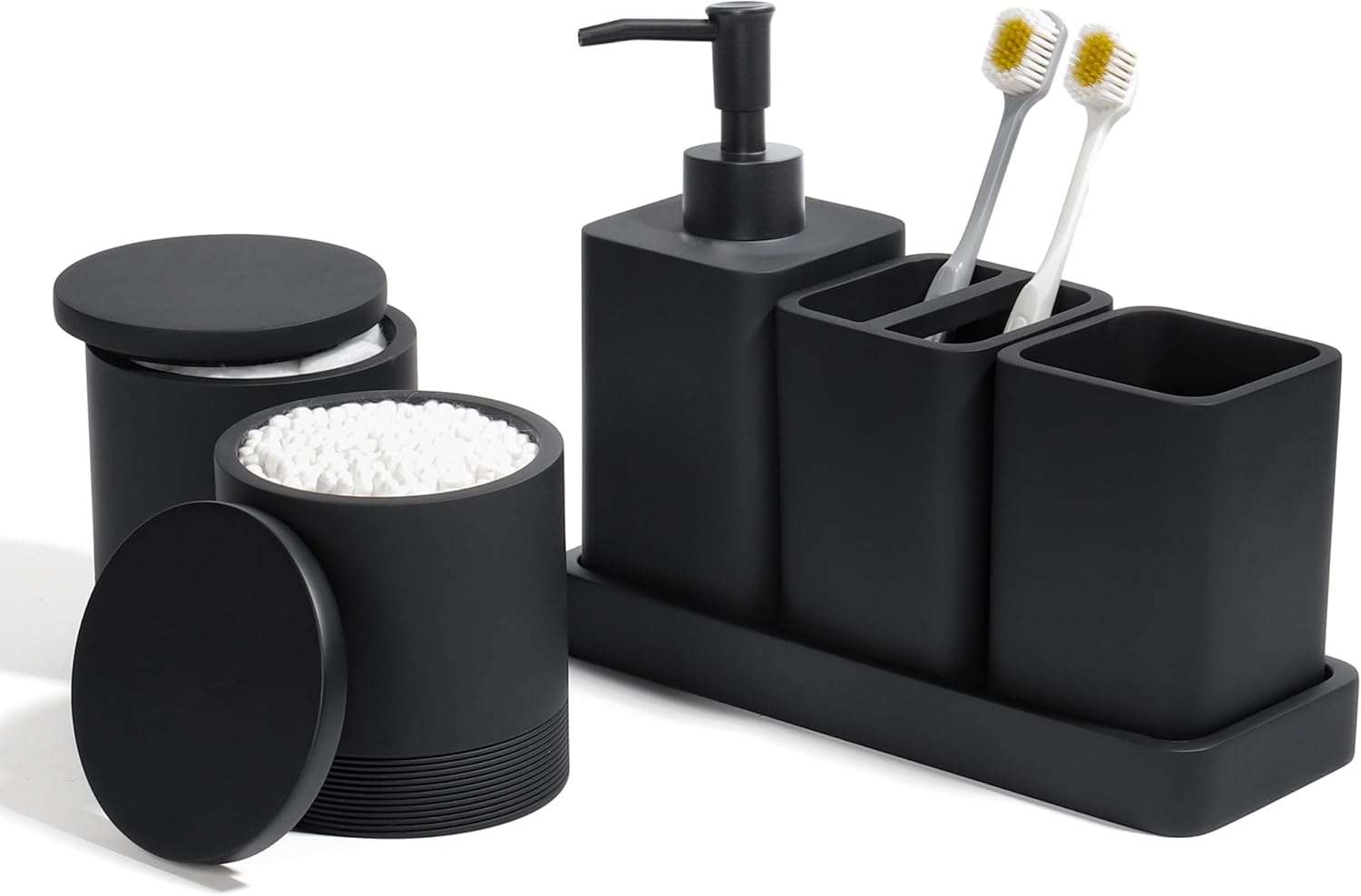 Bathroom Accessories Set - 6 Piece Matte Black Organizer Set