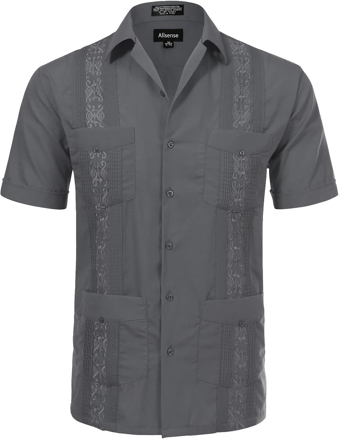 Allsense Men's Short-Sleeve Button-Down Guayabera Shirt