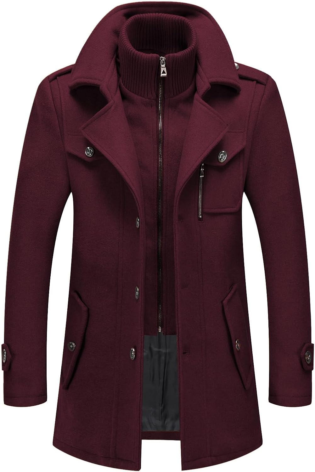 Men's Wool Blend Coat Warm Winter Trench Coat with Scarf