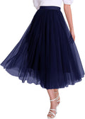 Womens Tulle Skirts Midi Elastic High Waist Pleated Mesh - Flowy Midi