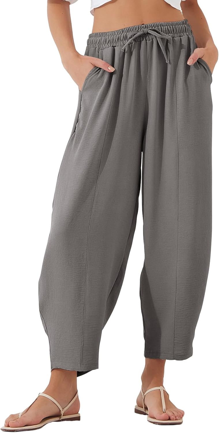 EVALESS Women's Summer High Waisted Baggy Pants for Comfort