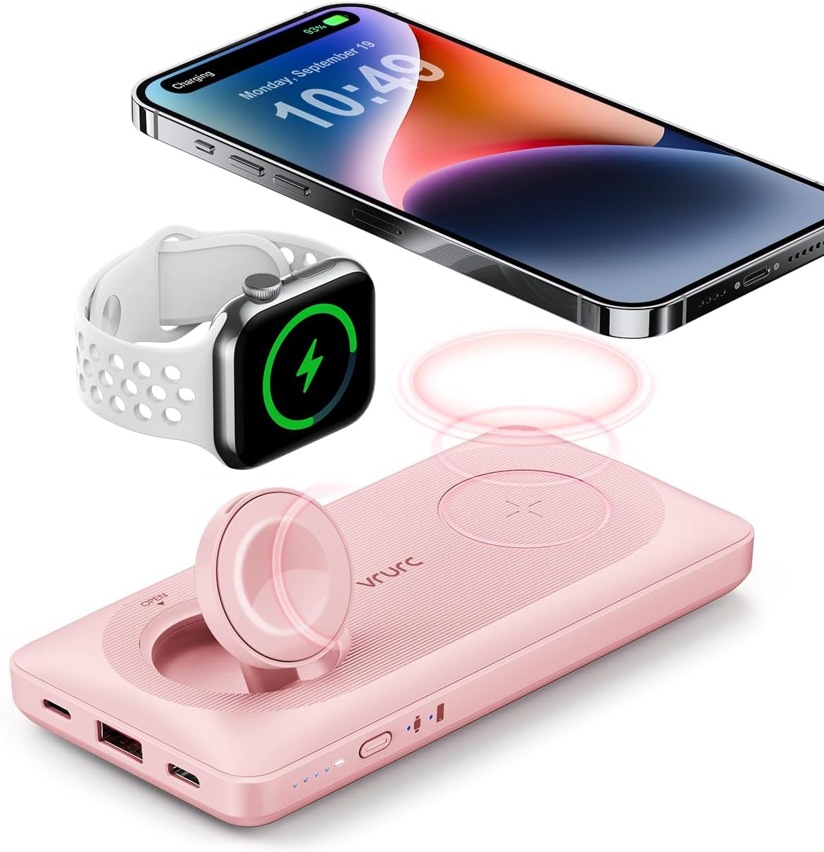 Fast-Charge 3-in-1 Pink Power Bank - iPhone & Apple Devices