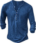 Mens Distressed Henley Shirts Retro Long Sleeve Tee - Slim Fit Comfort