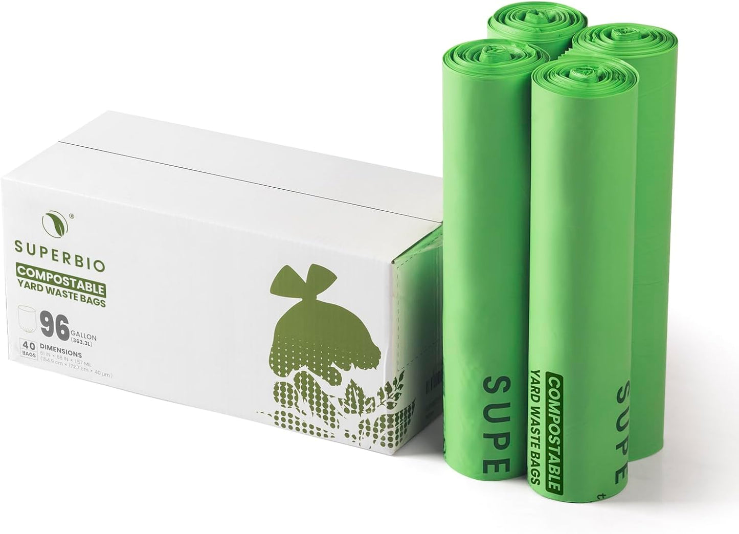 SUPERBIO 96 Gallon Compostable Lawn & Leaf Bags for Yard Waste