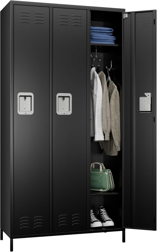 3 Doors Metal Lockers for Employees with Lock and Hooks