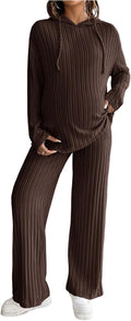 Maternity 2 Piece Lounge Set for Women - Ribbed Knit Hoodie & Pants