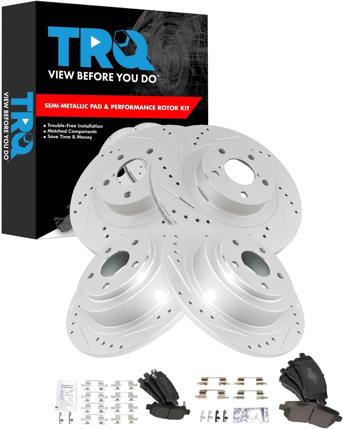 TRQ Front and Rear Performance Brake Pad & Rotor Kit for Subaru