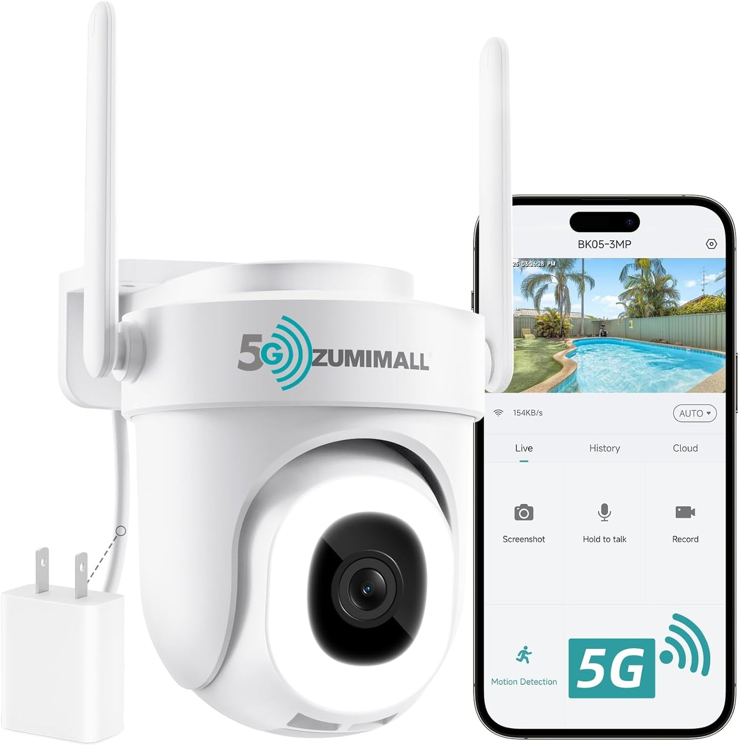 ZUMIMALL 2.4G/5G WiFi Outdoor Security Camera with Night Vision