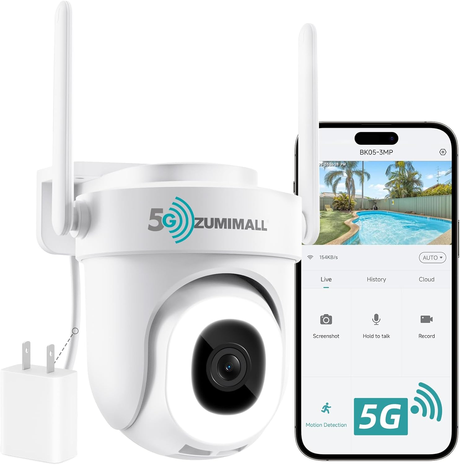 ZUMIMALL 2.4G/5G WiFi Outdoor Security Camera with Night Vision