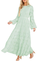 Women's Elegant Floral Smocked A-Line Tiered Maxi Dress - With Pockets