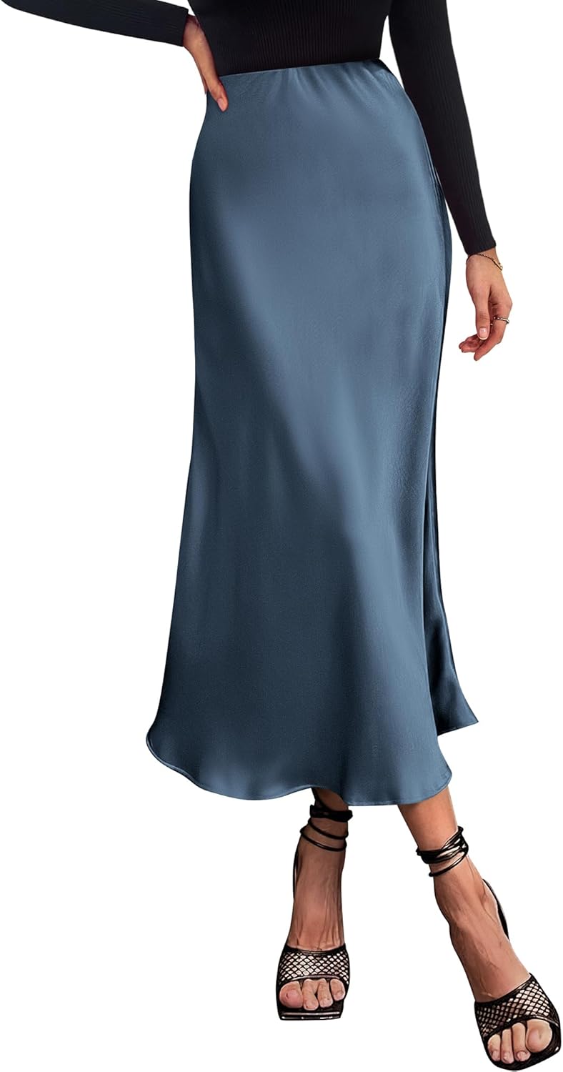 Elegant High Waist Satin Midi Skirt for Women by BTFBM