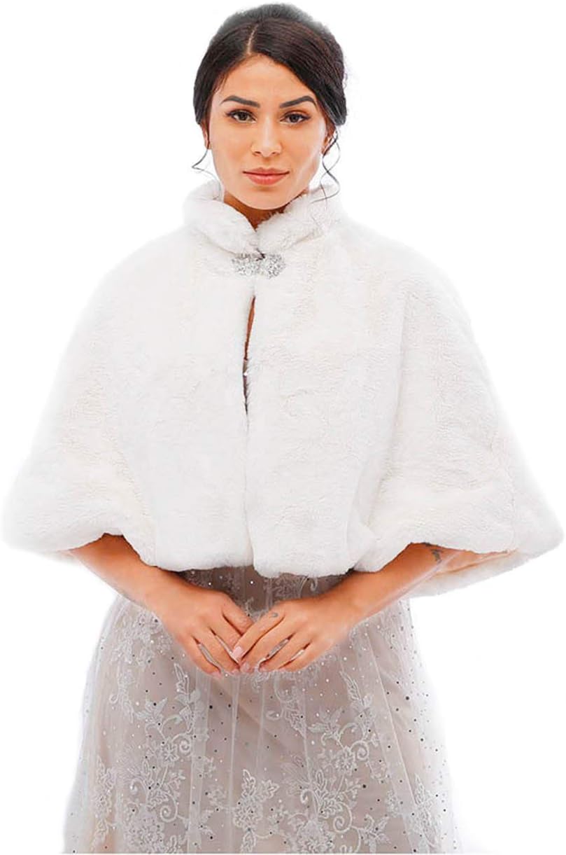 Yalice Women's Wedding Faux Fur Shawl for Brides and Bridesmaids