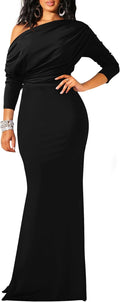 Women's Off Shoulder Long Sleeve Bodycon Evening Dress - Floor-Length