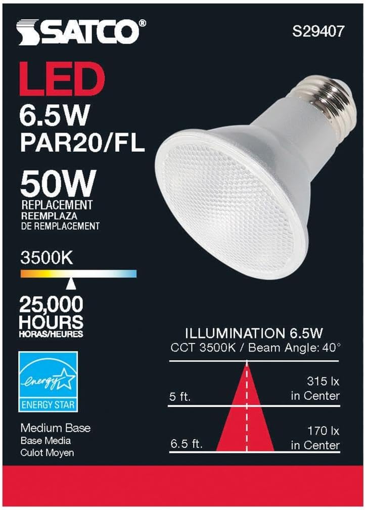 Satco S29407 PAR20 LED Bulbs - Dimmable & Wet Location Rated
