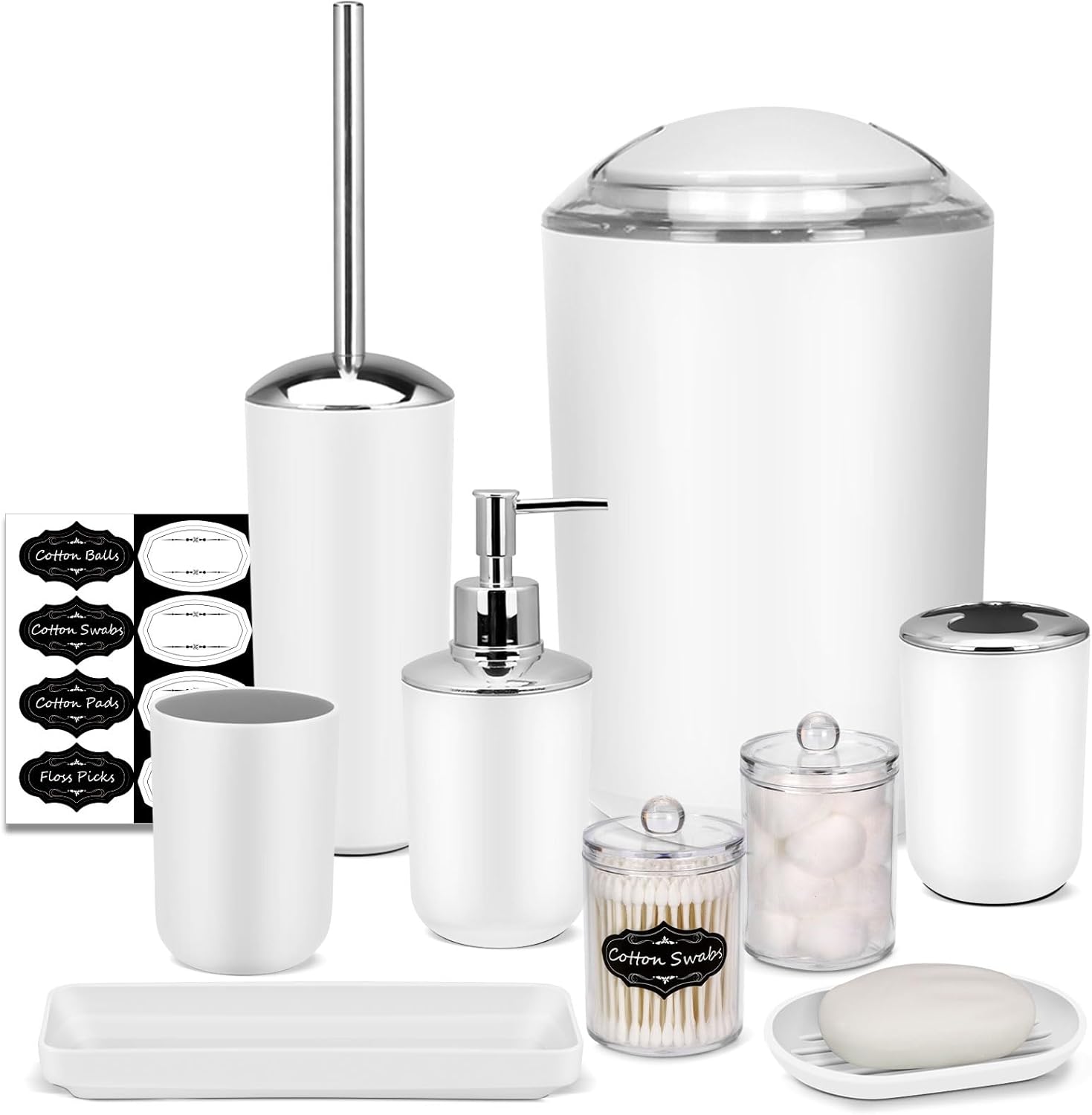 White Bathroom Set - 9 Piece Accessories for Stylish Decor