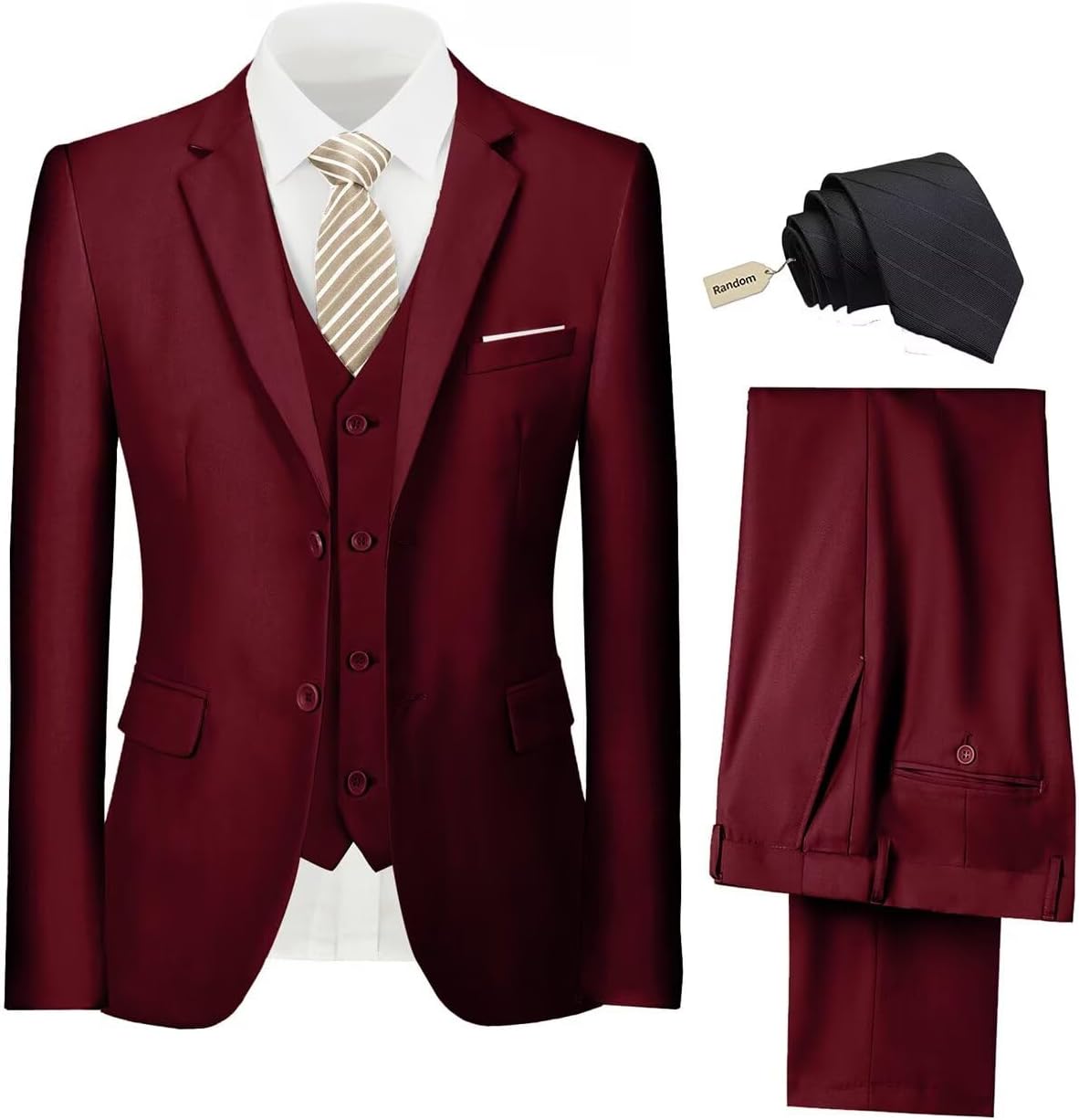 Mens Suit 3 Piece Set Slim Fit Wedding Groomsmen Suit for Men