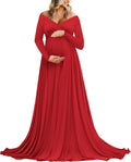 Saslax Maternity Off Shoulders Half Circle Gown - Jewel Tone Maxi