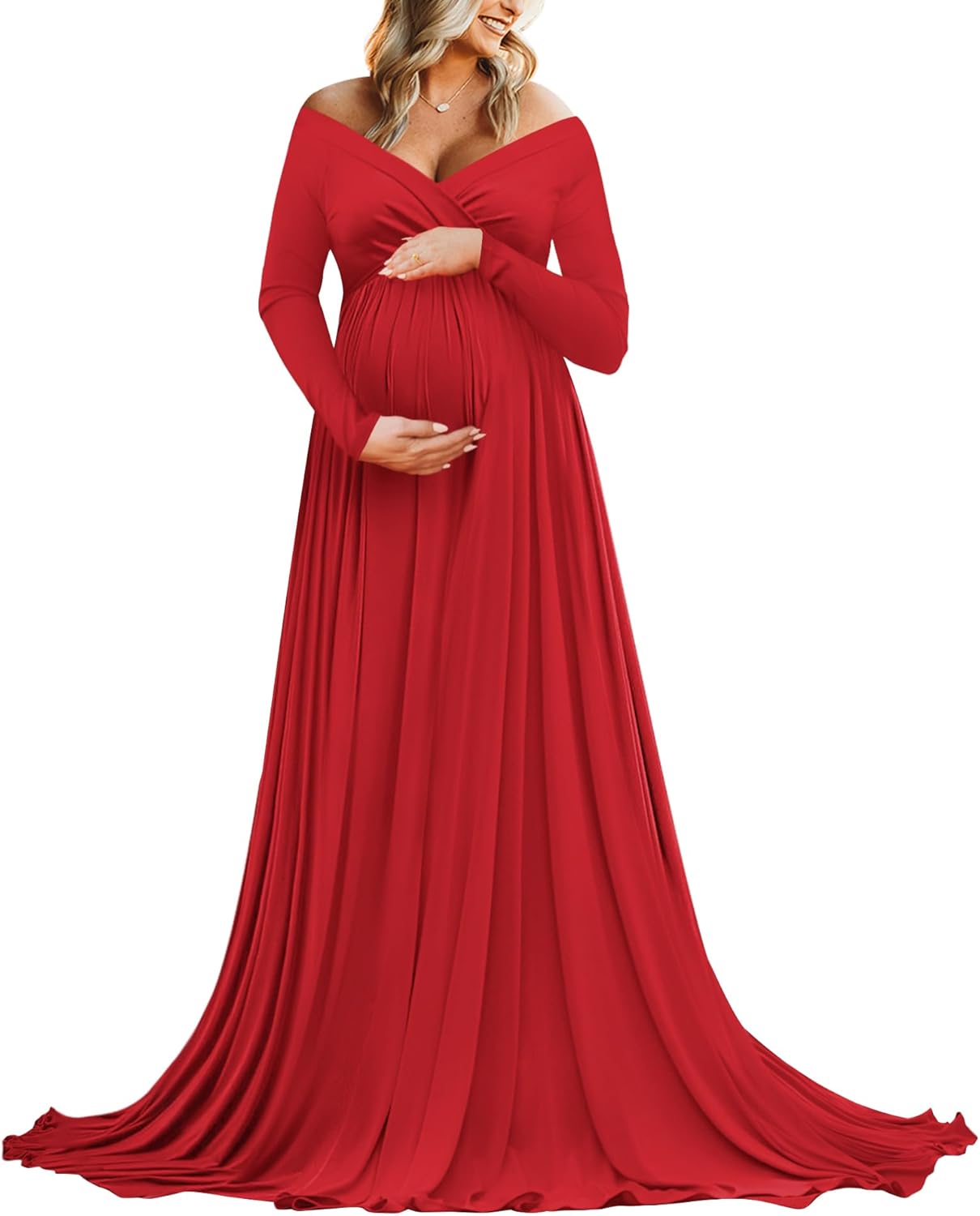 Saslax Maternity Off Shoulders Half Circle Gown for Baby Shower