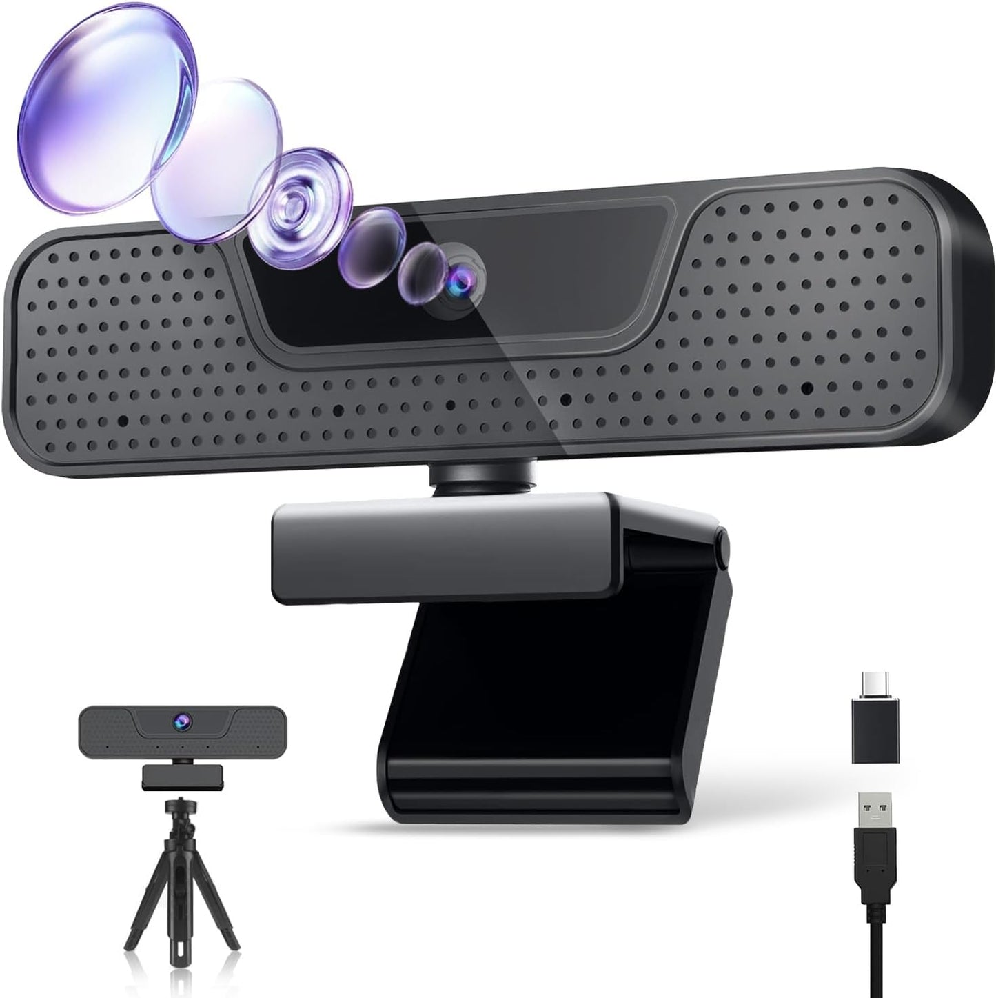 4K Auto Focus Webcam with AI Noise-Canceling Mics for PC