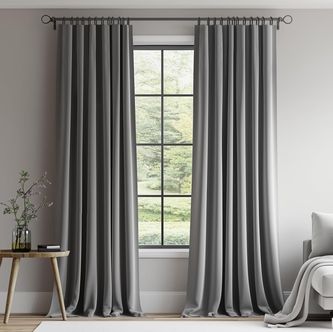 Topfinel Extra Long Gray Velvet Blackout Curtains for Large Windows