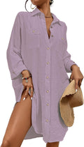 Womens Modern Swimsuit Cover Up Button Down Shirt Dress - Flowy Fit is
