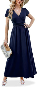 Maxi Dress for Women with Pockets - Elegant Wrap V Neck Style