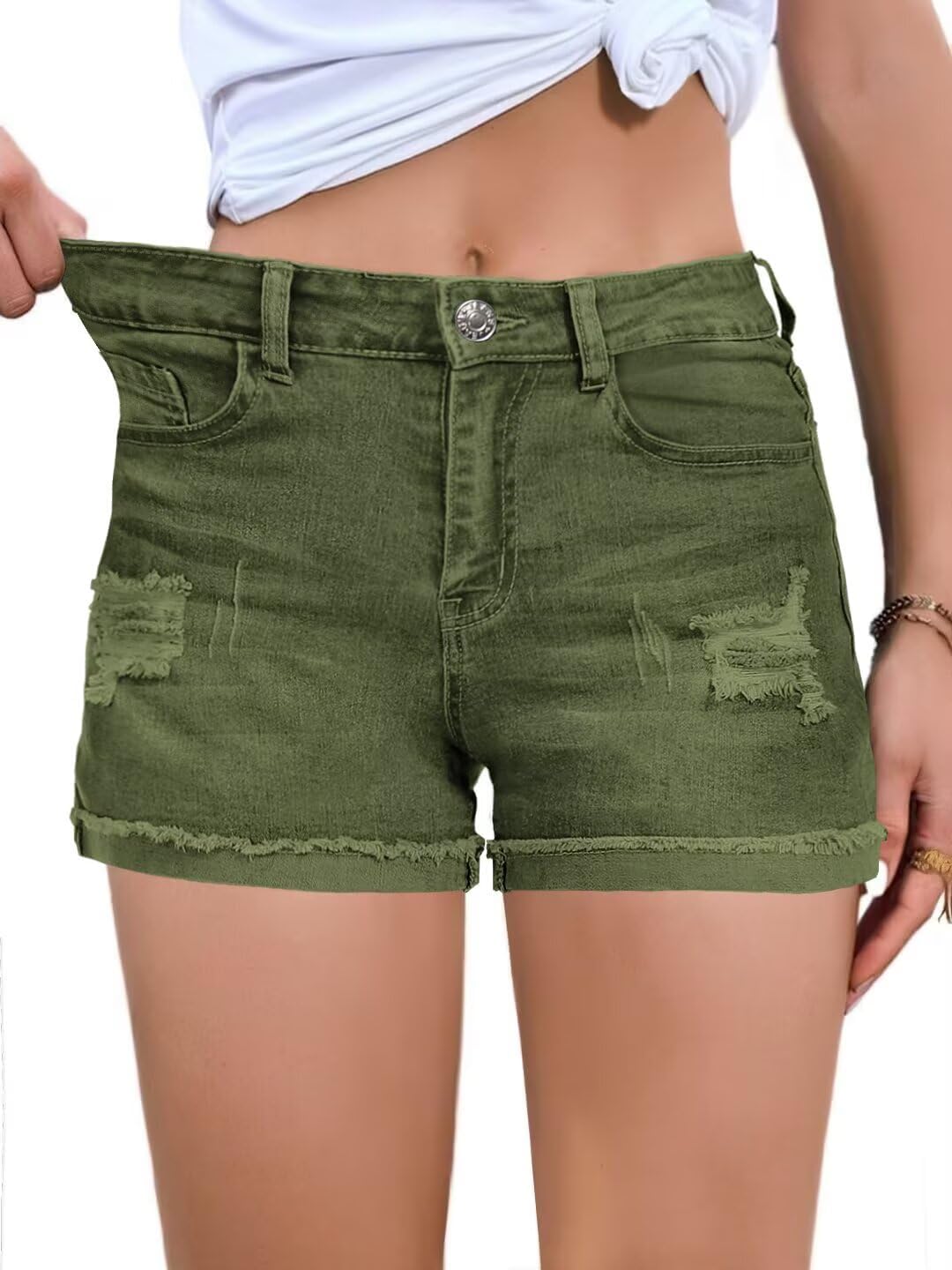 FEKOAFE Womens Casual Mid/High Waisted Denim Shorts for Summer