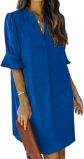 Summer Dresses for Women V Neck Ruffle Short Sleeve - Polyester Casual