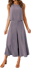 ROYLAMP Women's Summer 2 Piece Outfits - Flowy Crop Top & Wide Leg All