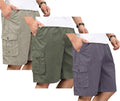 Men's Twill Cargo Shorts with Elastic Waist and Drawstring - Loose Fit
