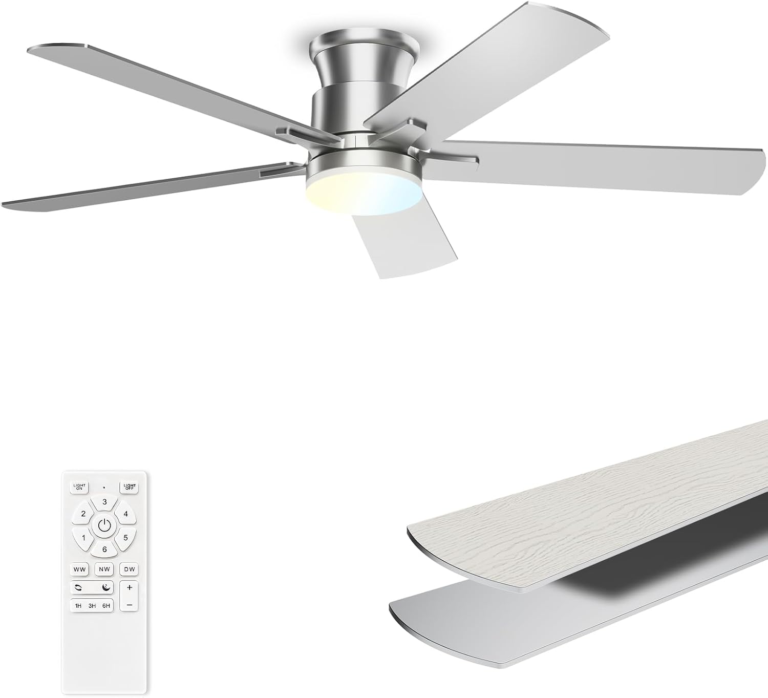 52 Inch Ceiling Fan with Lights, Remote Control & Dimmable Options
