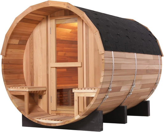 6-Person Red Cedar Barrel Sauna Kit - Waterproof & Internally Controlled