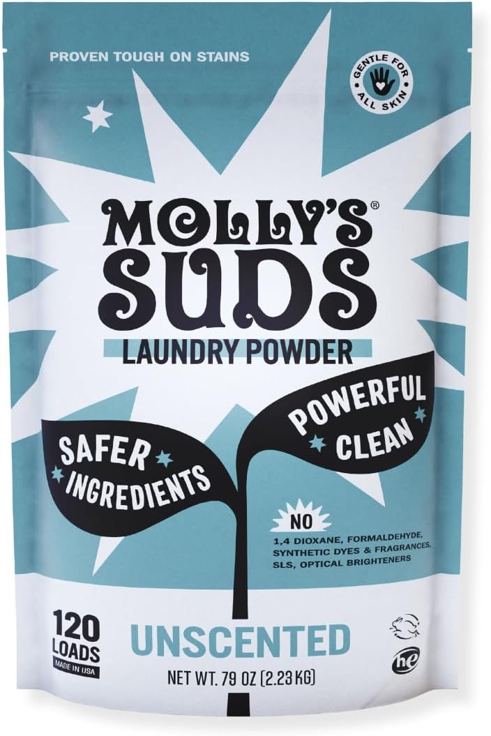 Molly's Suds Gentle Stain-Fighting Powder | Sensitive Skin Safe | 120 Loads
