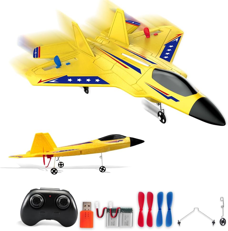Yellow RC Plane for Kids - Upgrade F-22 Raptor Fighter Jet
