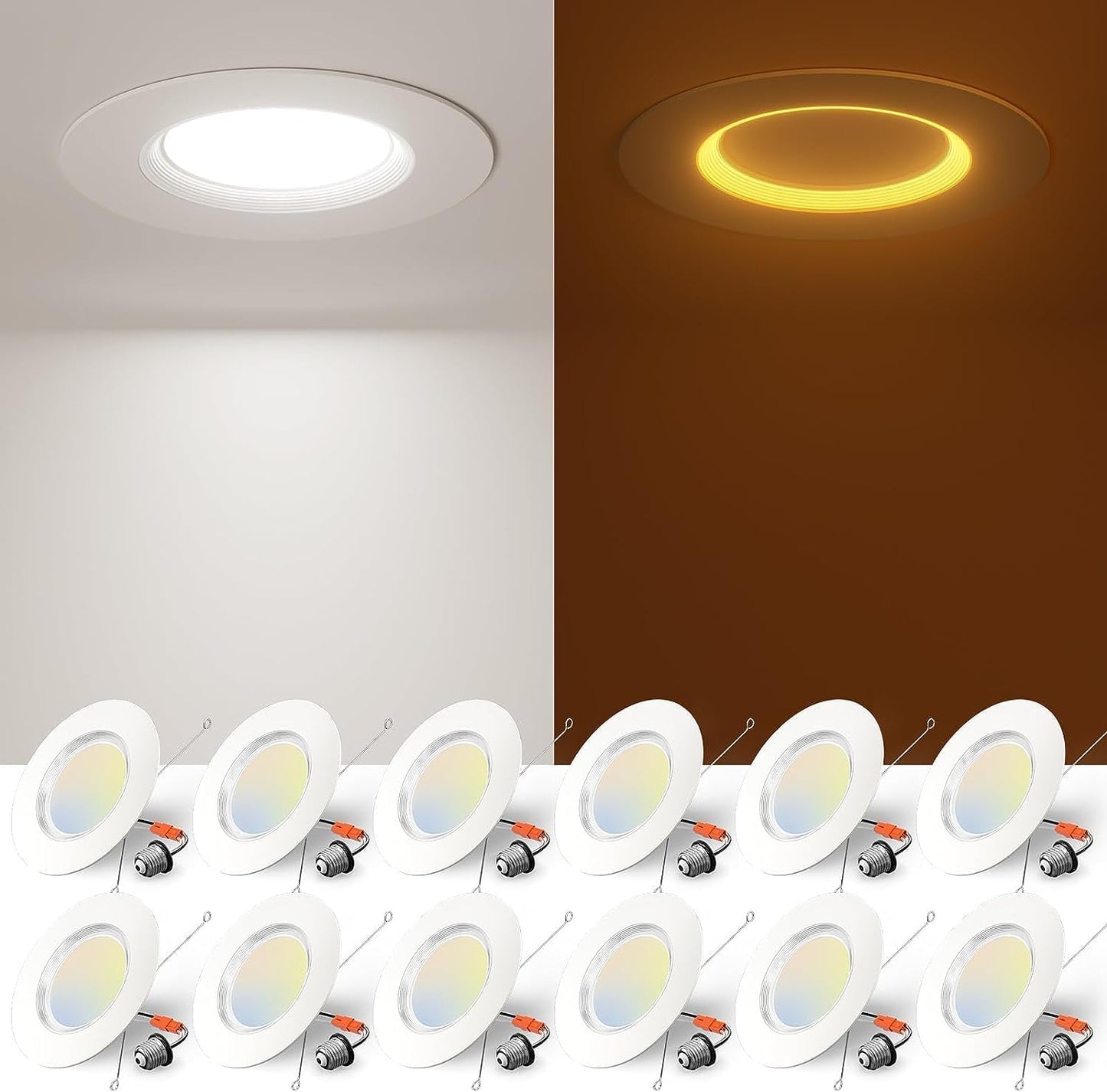 Amico 12 Pack 6 inch LED Recessed Lighting with Night Light