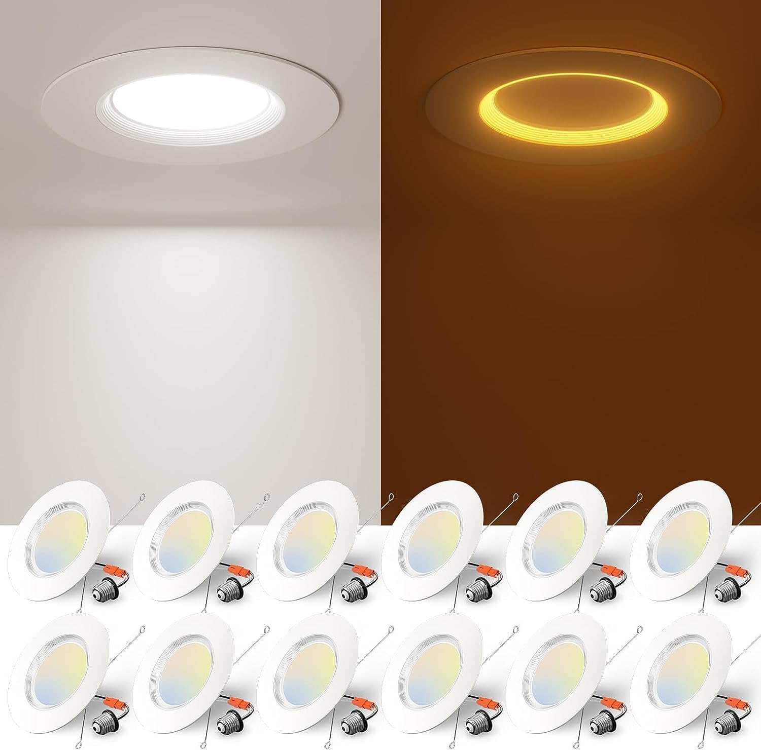 Amico 12 Pack 6 inch LED Recessed Lighting with Night Light