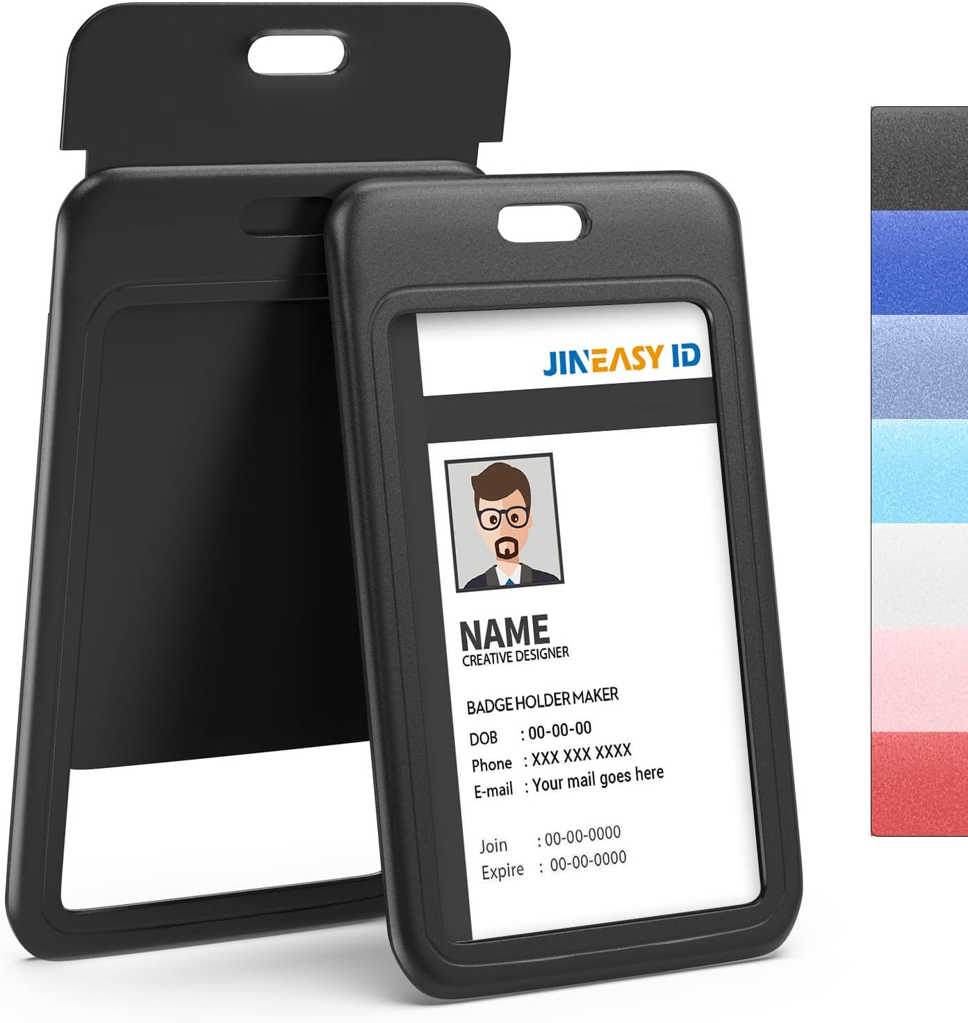 JINEASY ID 50 Pack Black Hard Plastic ID Badge Holders for Work