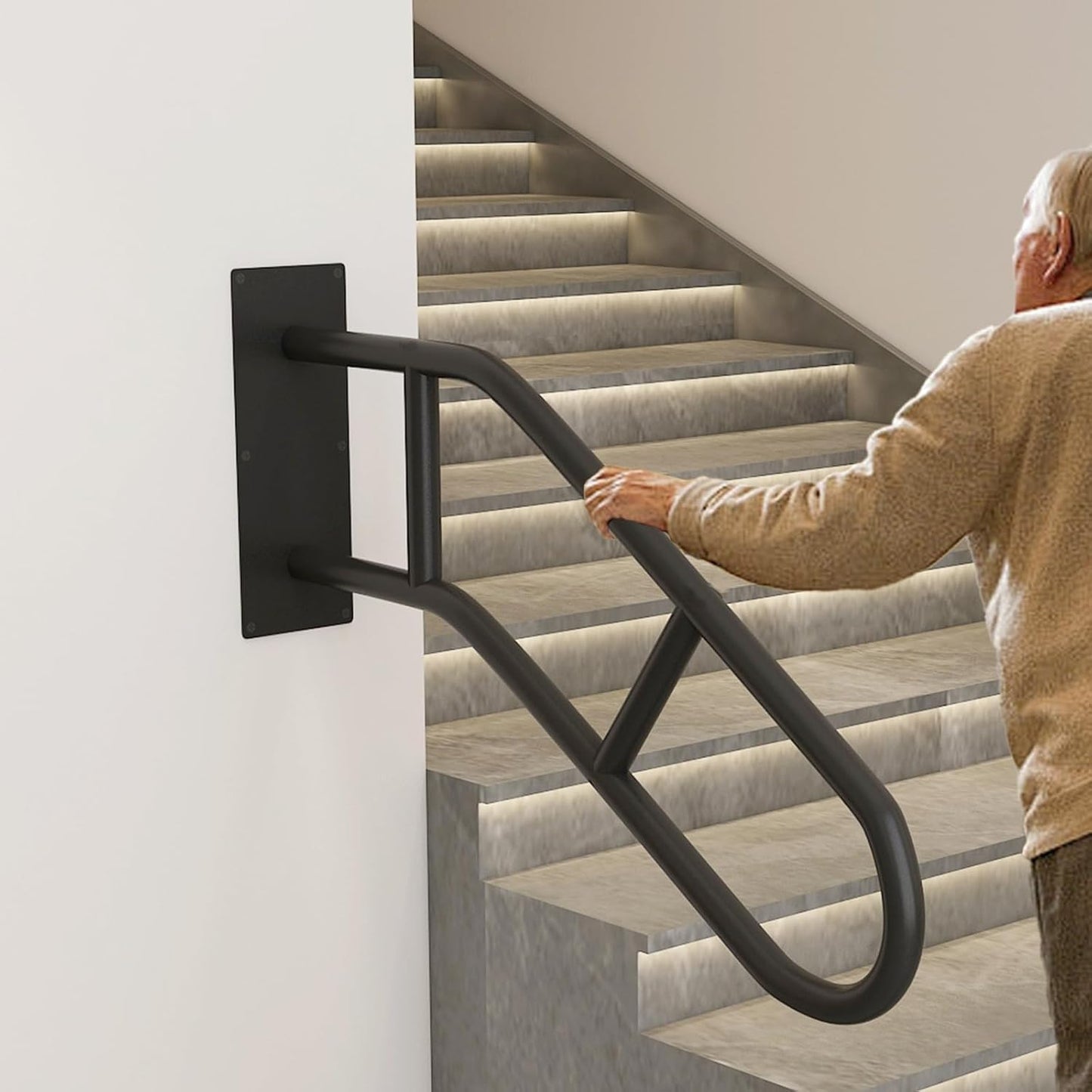 Hand Rails for Outdoor Steps U-Shaped Black Iron Stair Railing
