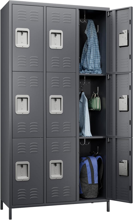 9 Doors Metal Storage Locker with 27 Hooks for Versatile Use