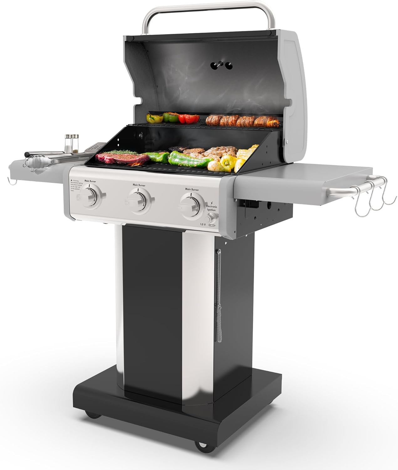Kenmore 3-Burner Propane BBQ Grill with Cast Iron Grates