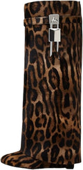 Fold Over Wedge Boots Heeled PadLock Pant Knee High Boots - Chic Wedge